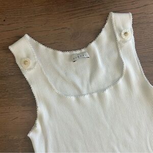 Sandro white ribbed tank top floral buttons